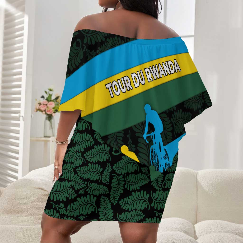Rwanda Off Shoulder Short Dress with Tour du Rwanda Cycling Race Flag Stripe Spirit