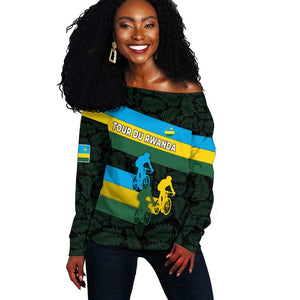 Rwanda Off Shoulder Sweater with Tour du Rwanda Cycling Race Flag Stripe Spirit