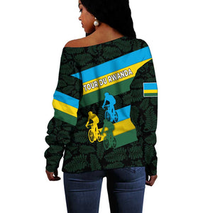 Rwanda Off Shoulder Sweater with Tour du Rwanda Cycling Race Flag Stripe Spirit
