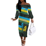 Rwanda Off The Shoulder Long Sleeve Dress with Tour du Rwanda Cycling Race Flag Stripe Spirit