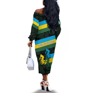 Rwanda Off The Shoulder Long Sleeve Dress with Tour du Rwanda Cycling Race Flag Stripe Spirit