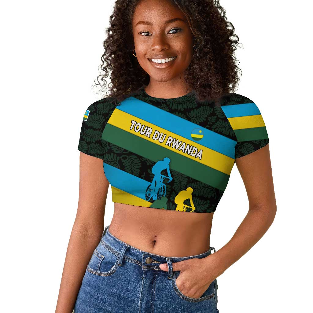 Rwanda Raglan Cropped T shirt with Tour du Rwanda Cycling Race Flag Stripe Spirit