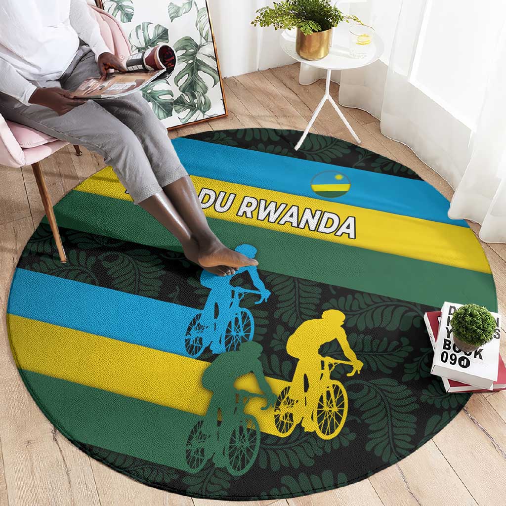 Rwanda Round Carpet with Tour du Rwanda Cycling Race Flag Stripe Spirit