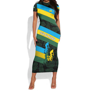 Rwanda Short Sleeve Bodycon Dress with Tour du Rwanda Cycling Race Flag Stripe Spirit
