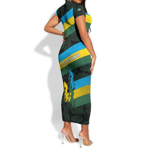 Rwanda Short Sleeve Bodycon Dress with Tour du Rwanda Cycling Race Flag Stripe Spirit