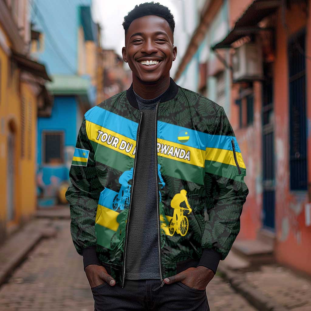Rwanda Sleeve Zip Bomber Jacket with Tour du Rwanda Cycling Race Flag Stripe Spirit