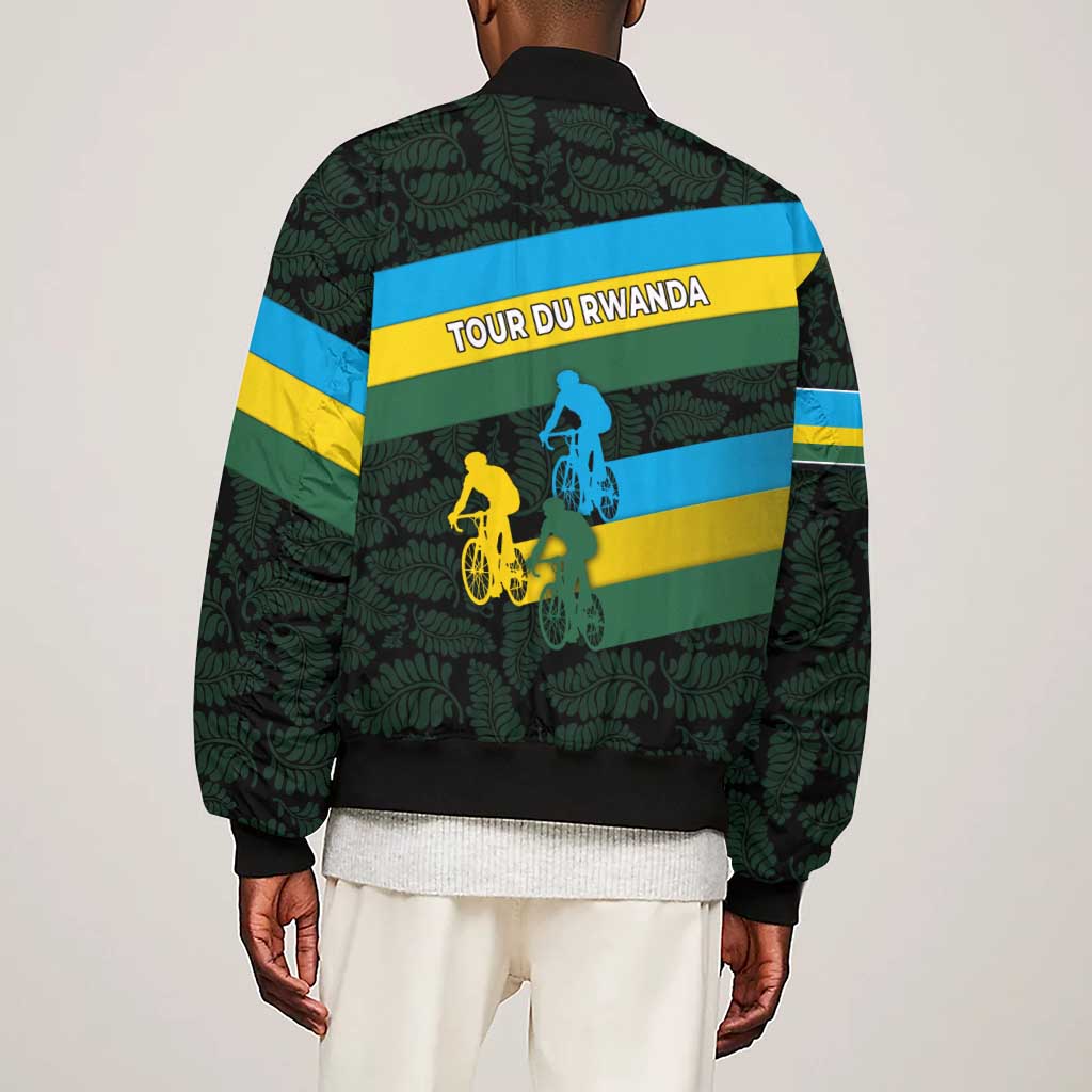 Rwanda Sleeve Zip Bomber Jacket with Tour du Rwanda Cycling Race Flag Stripe Spirit