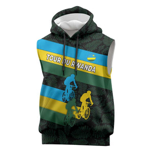 Rwanda Sleeveless Hoodie with Tour du Rwanda Cycling Race Flag Stripe Spirit - African Pride