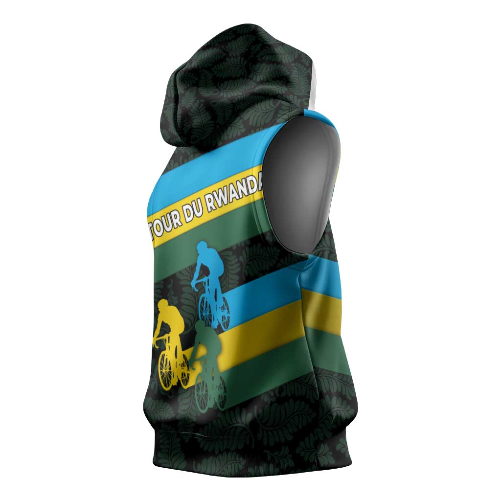 Rwanda Sleeveless Hoodie with Tour du Rwanda Cycling Race Flag Stripe Spirit - African Pride