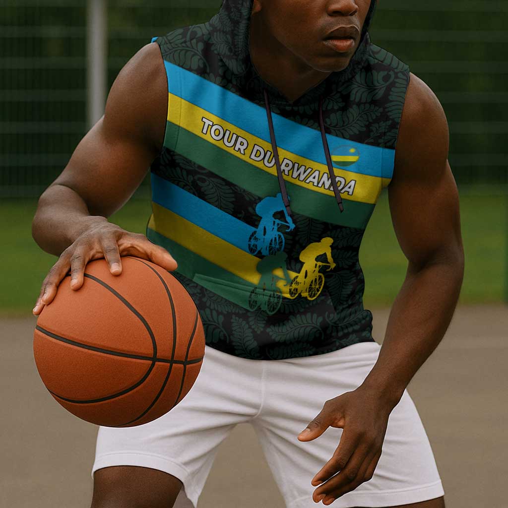 Rwanda Sleeveless Hoodie with Tour du Rwanda Cycling Race Flag Stripe Spirit - African Pride