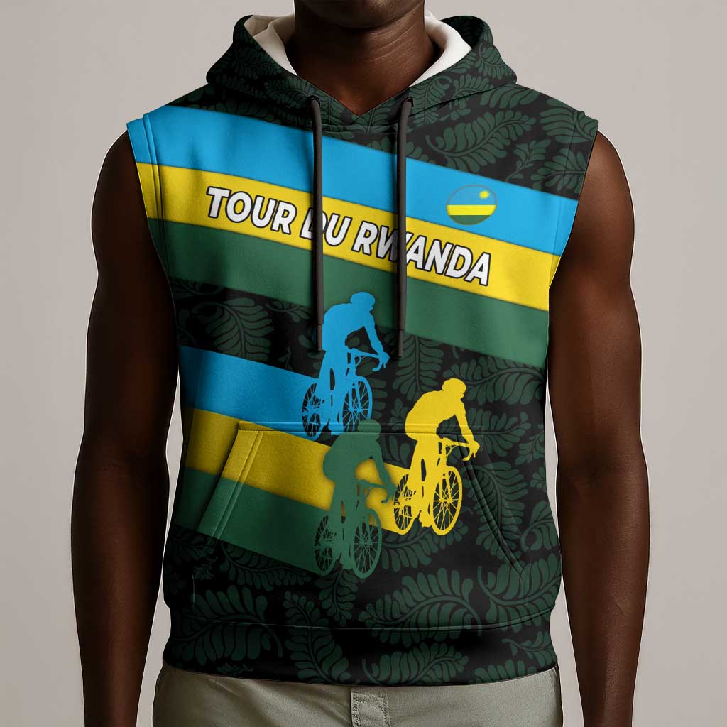 Rwanda Sleeveless Hoodie with Tour du Rwanda Cycling Race Flag Stripe Spirit - African Pride