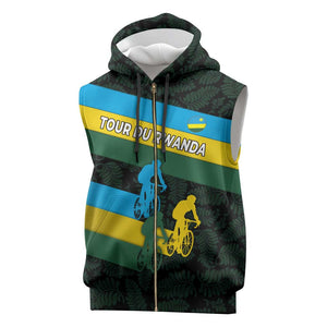 Rwanda Sleeveless Zip Hoodie with Tour du Rwanda Cycling Race Flag Stripe Spirit - African Pride