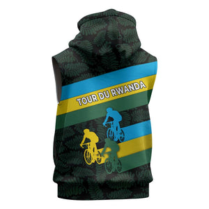 Rwanda Sleeveless Zip Hoodie with Tour du Rwanda Cycling Race Flag Stripe Spirit - African Pride