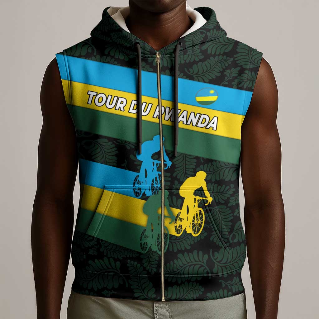 Rwanda Sleeveless Zip Hoodie with Tour du Rwanda Cycling Race Flag Stripe Spirit - African Pride