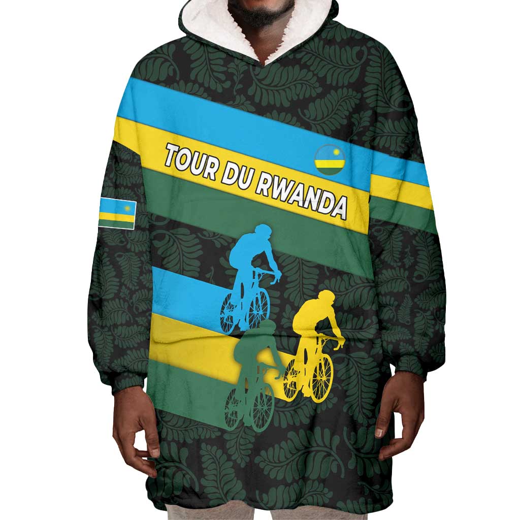 Rwanda Wearable Blanket Hoodie with Tour du Rwanda Cycling Race Flag Stripe Spirit