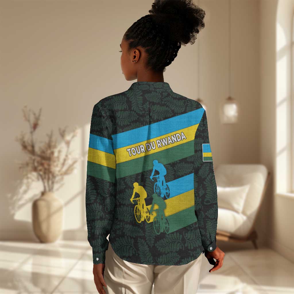 Rwanda Women Casual Shirt with Tour du Rwanda Cycling Race Flag Stripe Spirit