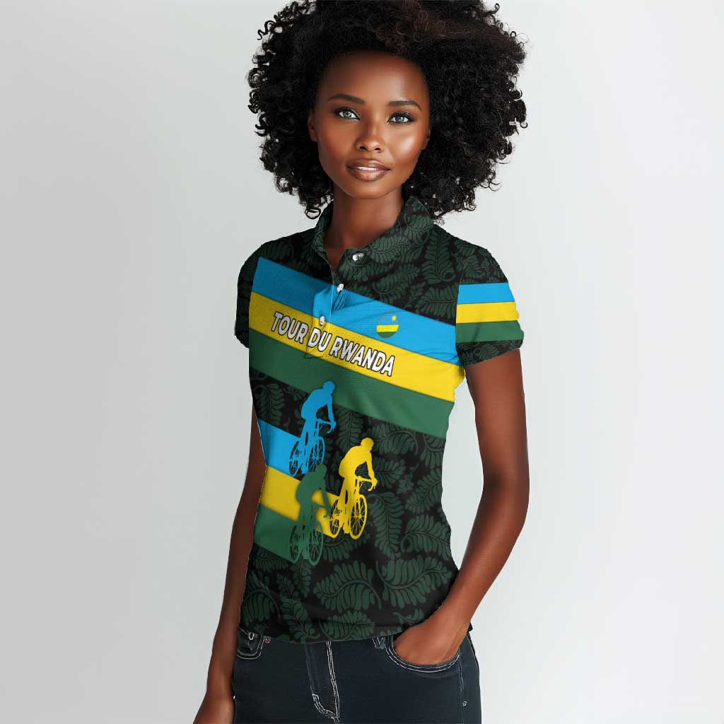 Rwanda Women Polo Shirt with Tour du Rwanda Cycling Race Flag Stripe Spirit