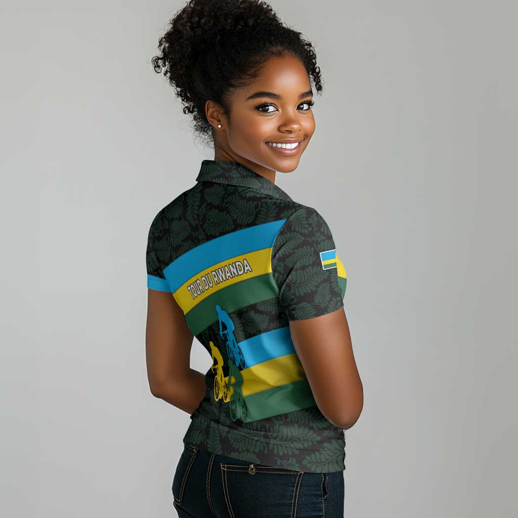 Rwanda Women Polo Shirt with Tour du Rwanda Cycling Race Flag Stripe Spirit
