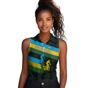 Rwanda Women Sleeveless Polo Shirt with Tour du Rwanda Cycling Race Flag Stripe Spirit