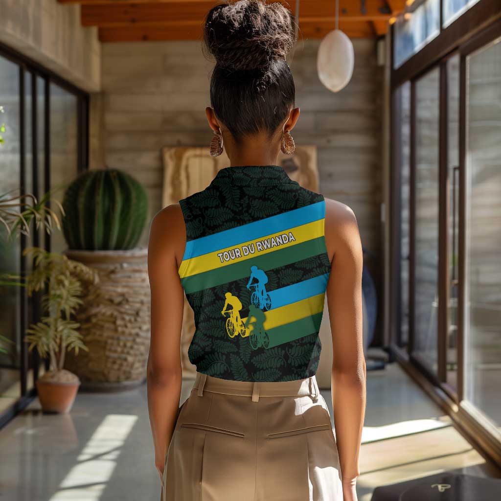 Rwanda Women Sleeveless Polo Shirt with Tour du Rwanda Cycling Race Flag Stripe Spirit