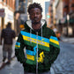 Rwanda Zip Hoodie with Tour du Rwanda Cycling Race Flag Stripe Spirit