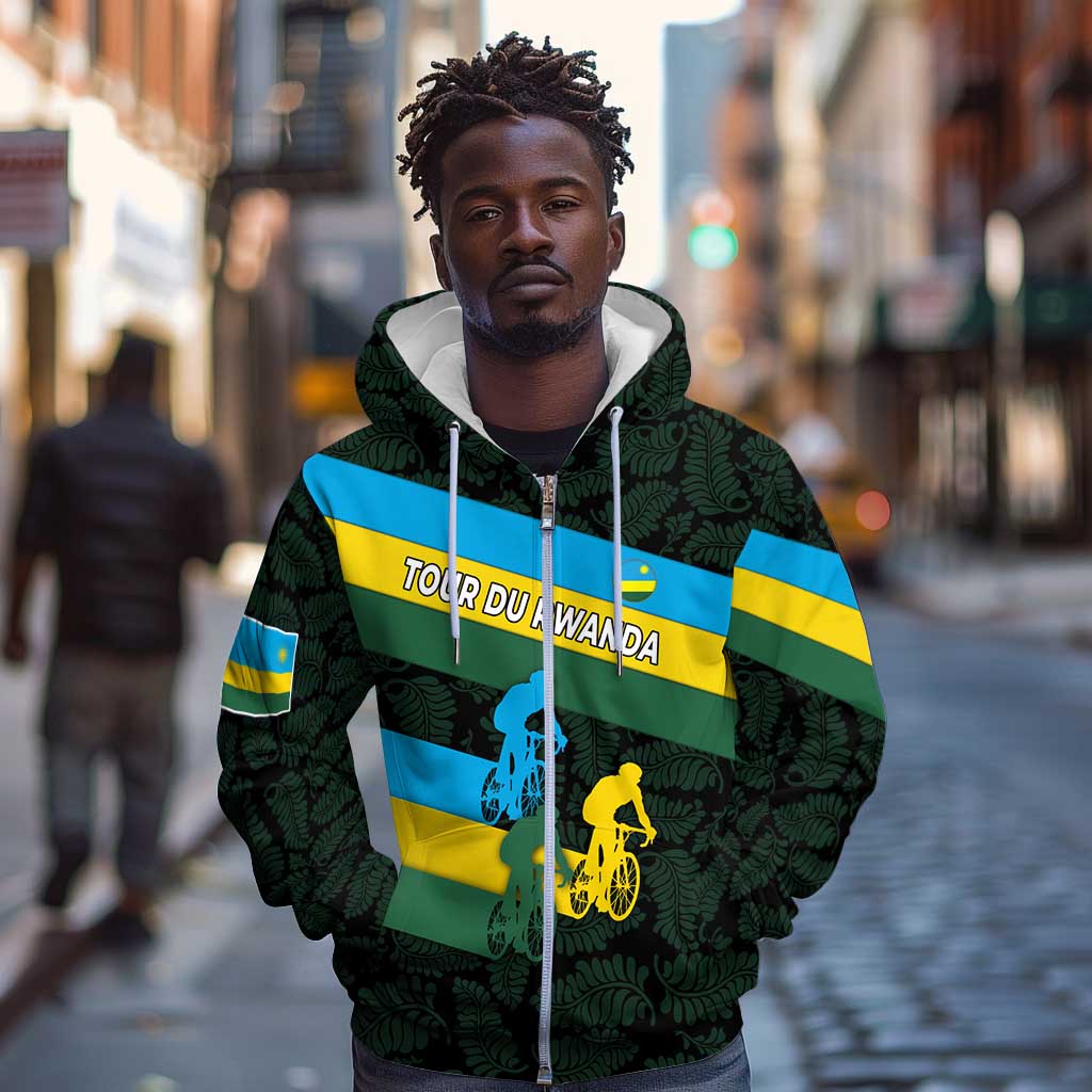 Rwanda Zip Hoodie with Tour du Rwanda Cycling Race Flag Stripe Spirit