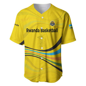 Rwanda Baseball Jersey with Basketball League Court Hoop Yellow Wave Spirit