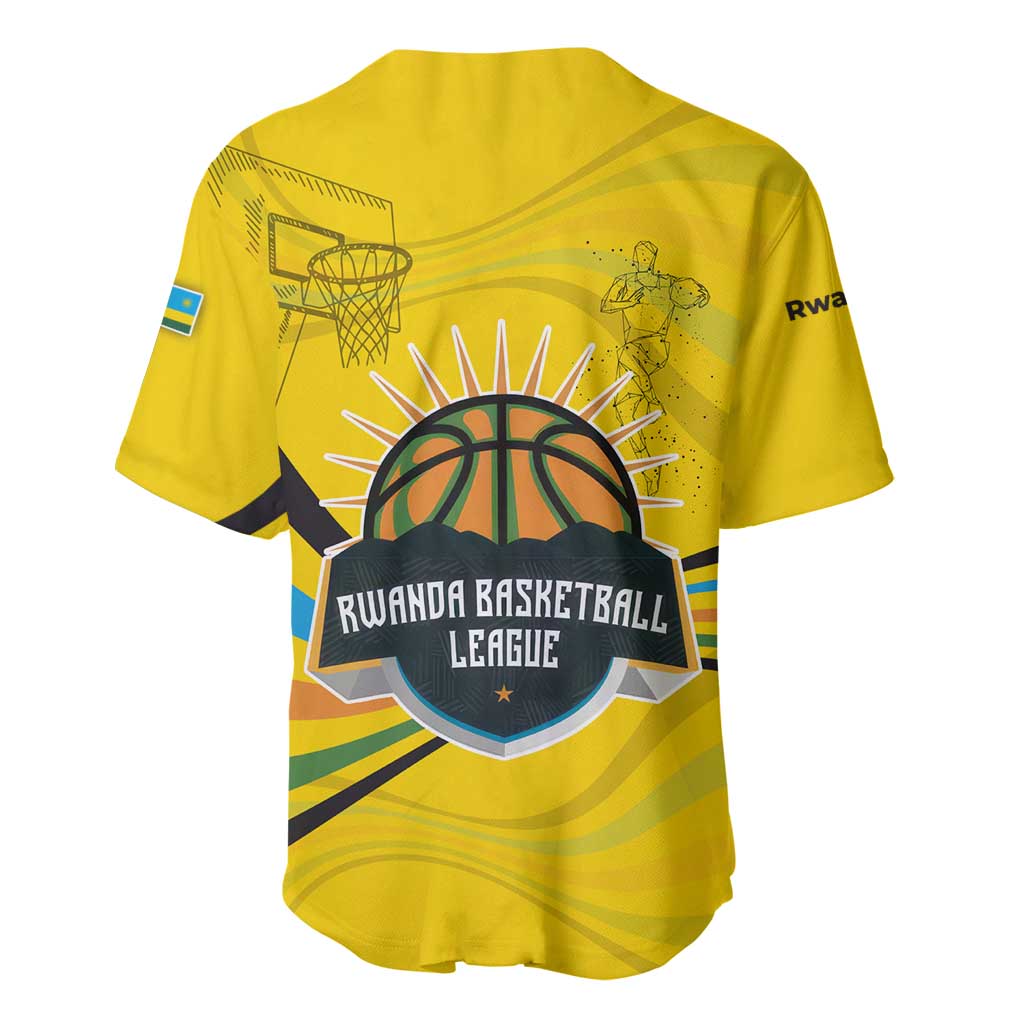 Rwanda Baseball Jersey with Basketball League Court Hoop Yellow Wave Spirit