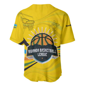 Rwanda Baseball Jersey with Basketball League Court Hoop Yellow Wave Spirit