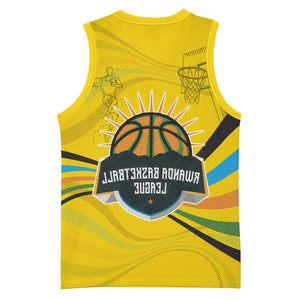 Rwanda Basketball Jersey with Basketball League Court Hoop Yellow Wave Spirit - African Pride