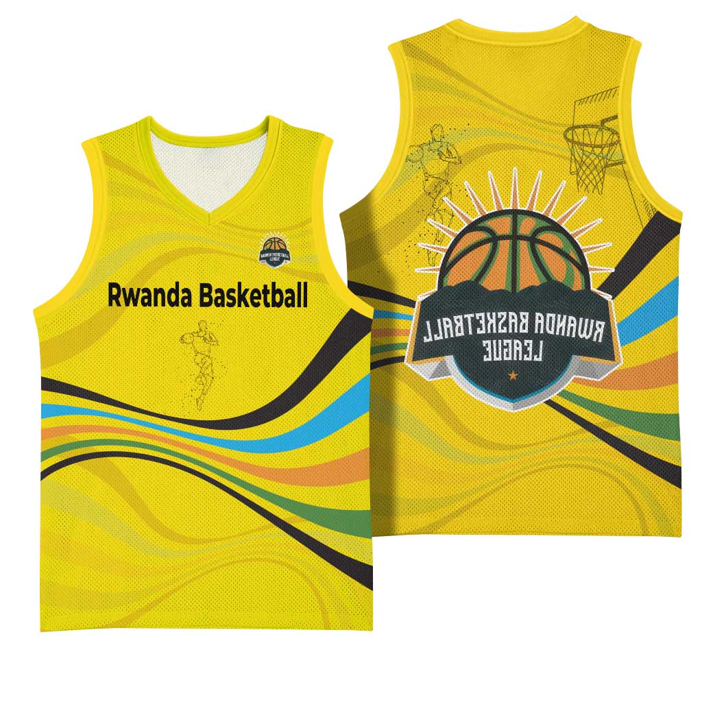 Rwanda Basketball Jersey with Basketball League Court Hoop Yellow Wave Spirit - African Pride