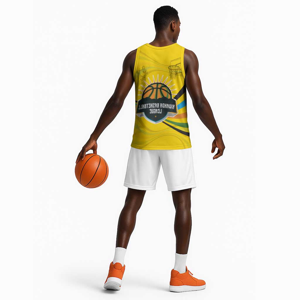 Rwanda Basketball Jersey with Basketball League Court Hoop Yellow Wave Spirit - African Pride