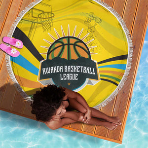 Rwanda Beach Blanket with Basketball League Court Hoop Yellow Wave Spirit