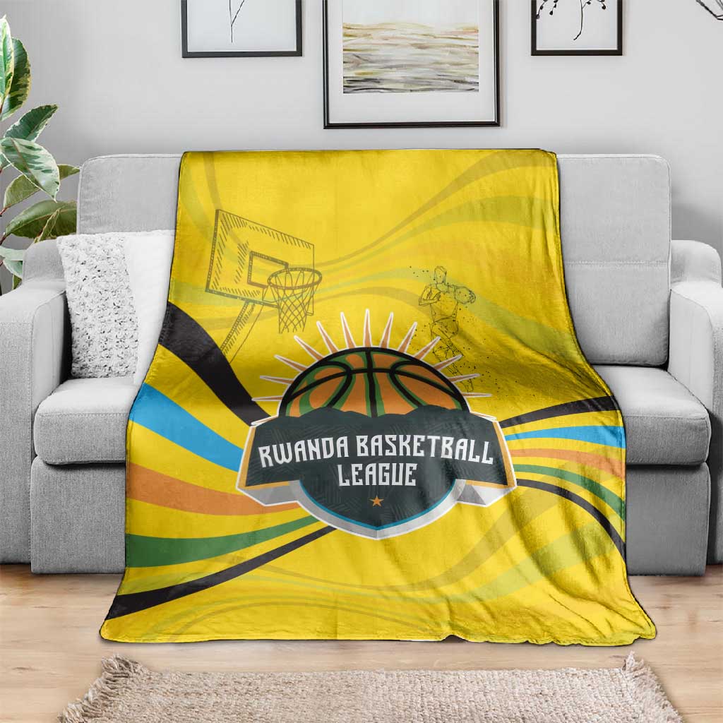 Rwanda Blanket with Basketball League Court Hoop Yellow Wave Spirit