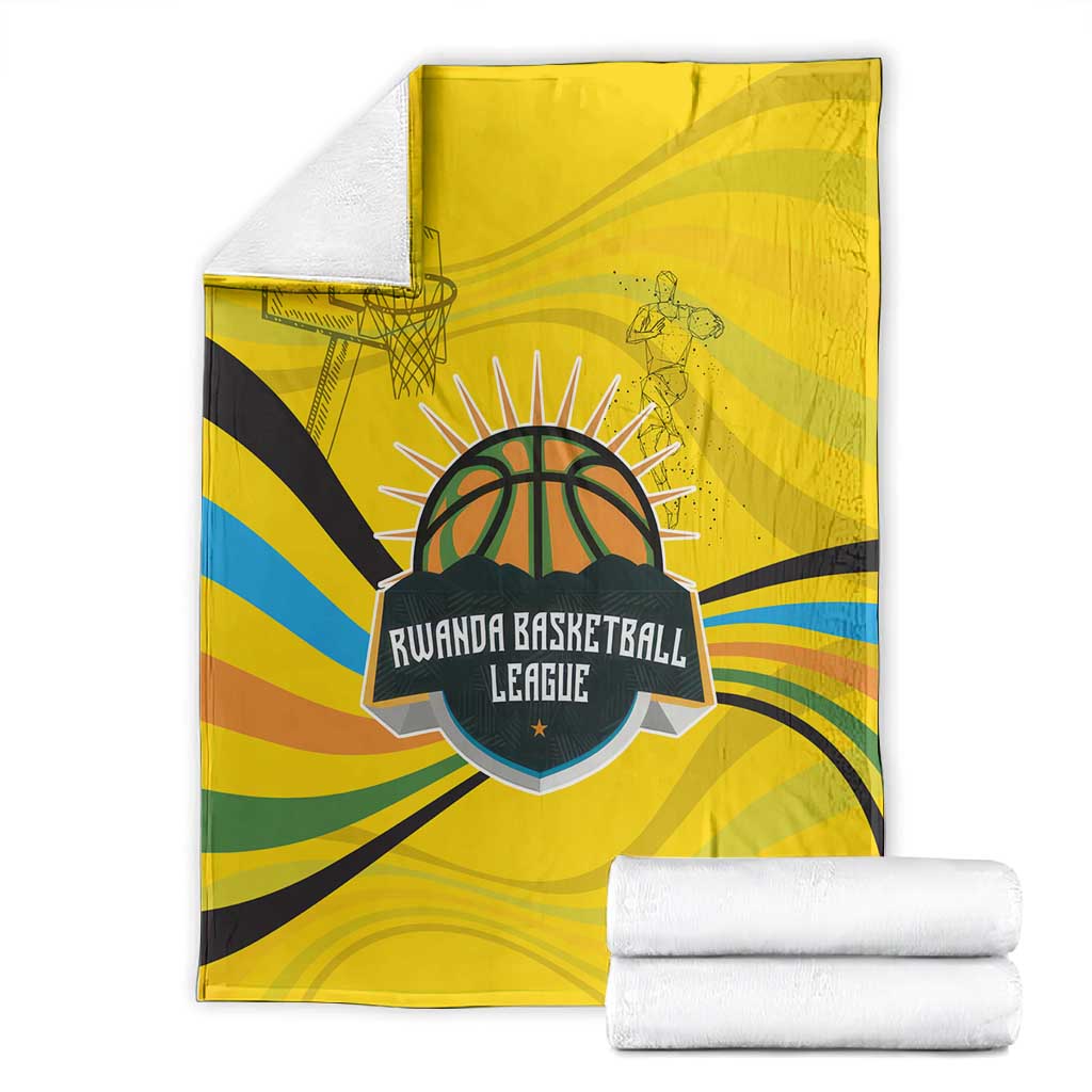 Rwanda Blanket with Basketball League Court Hoop Yellow Wave Spirit