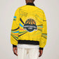 Rwanda Bomber Jacket with Basketball League Court Hoop Yellow Wave Spirit