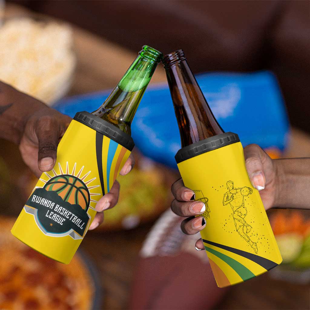 Rwanda 4 in 1 Can Cooler Tumbler with Basketball League Court Hoop Yellow Wave Spirit
