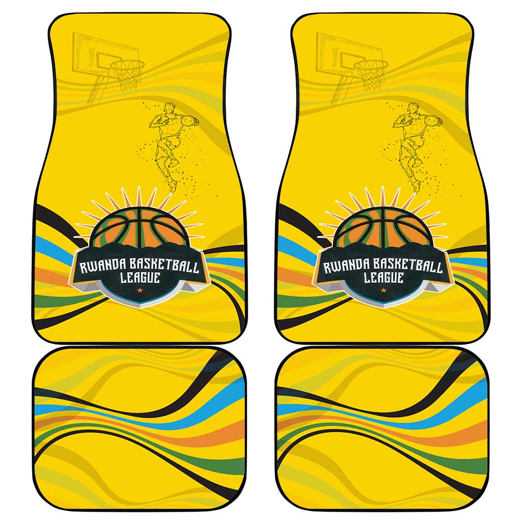 Rwanda Car Mats with Basketball League Court Hoop Yellow Wave Spirit