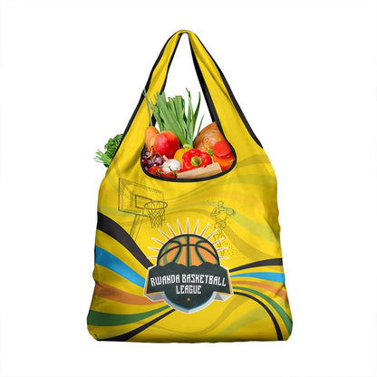 Rwanda Grocery Bag with Basketball League Court Hoop Yellow Wave Spirit
