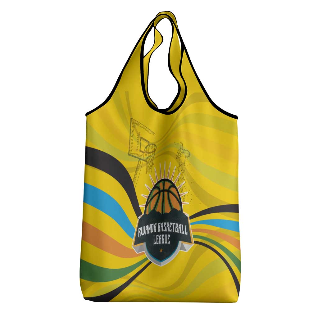 Rwanda Grocery Bag with Basketball League Court Hoop Yellow Wave Spirit