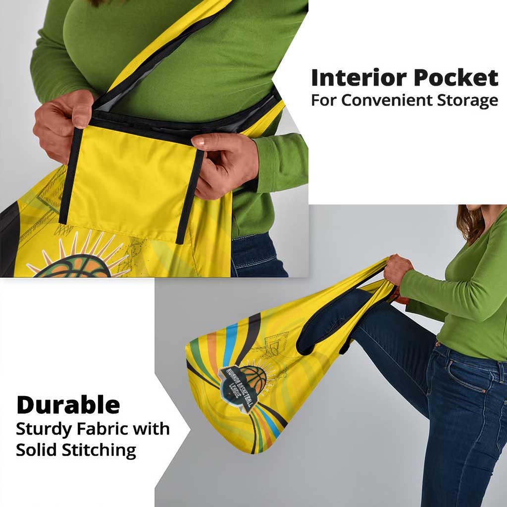 Rwanda Grocery Bag with Basketball League Court Hoop Yellow Wave Spirit