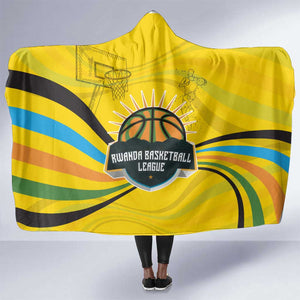 Rwanda Hooded Blanket with Basketball League Court Hoop Yellow Wave Spirit