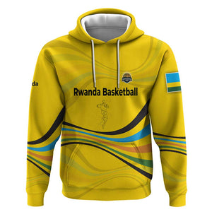 Rwanda Hoodie with Basketball League Court Hoop Yellow Wave Spirit