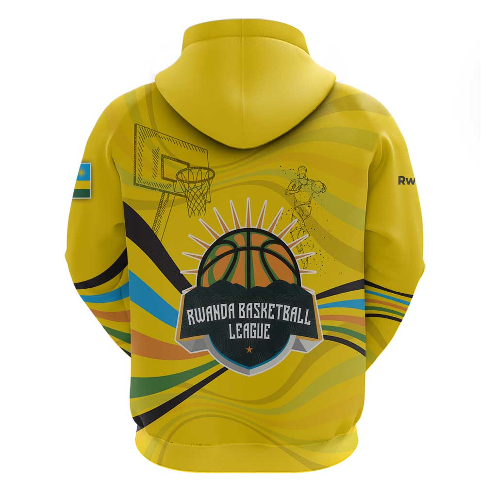Rwanda Hoodie with Basketball League Court Hoop Yellow Wave Spirit