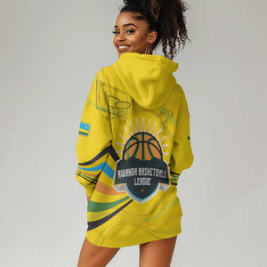 Rwanda Hoodie Dress with Basketball League Court Hoop Yellow Wave Spirit
