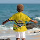 Rwanda Kid Hawaiian Shirt with Basketball League Court Hoop Yellow Wave Spirit