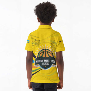 Rwanda Kid Polo Shirt with Basketball League Court Hoop Yellow Wave Spirit