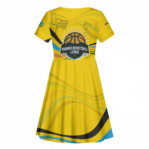 Rwanda Kid Short Sleeve Dress with Basketball League Court Hoop Yellow Wave Spirit