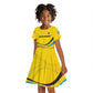 Rwanda Kid Short Sleeve Dress with Basketball League Court Hoop Yellow Wave Spirit