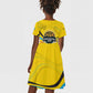 Rwanda Kid Short Sleeve Dress with Basketball League Court Hoop Yellow Wave Spirit